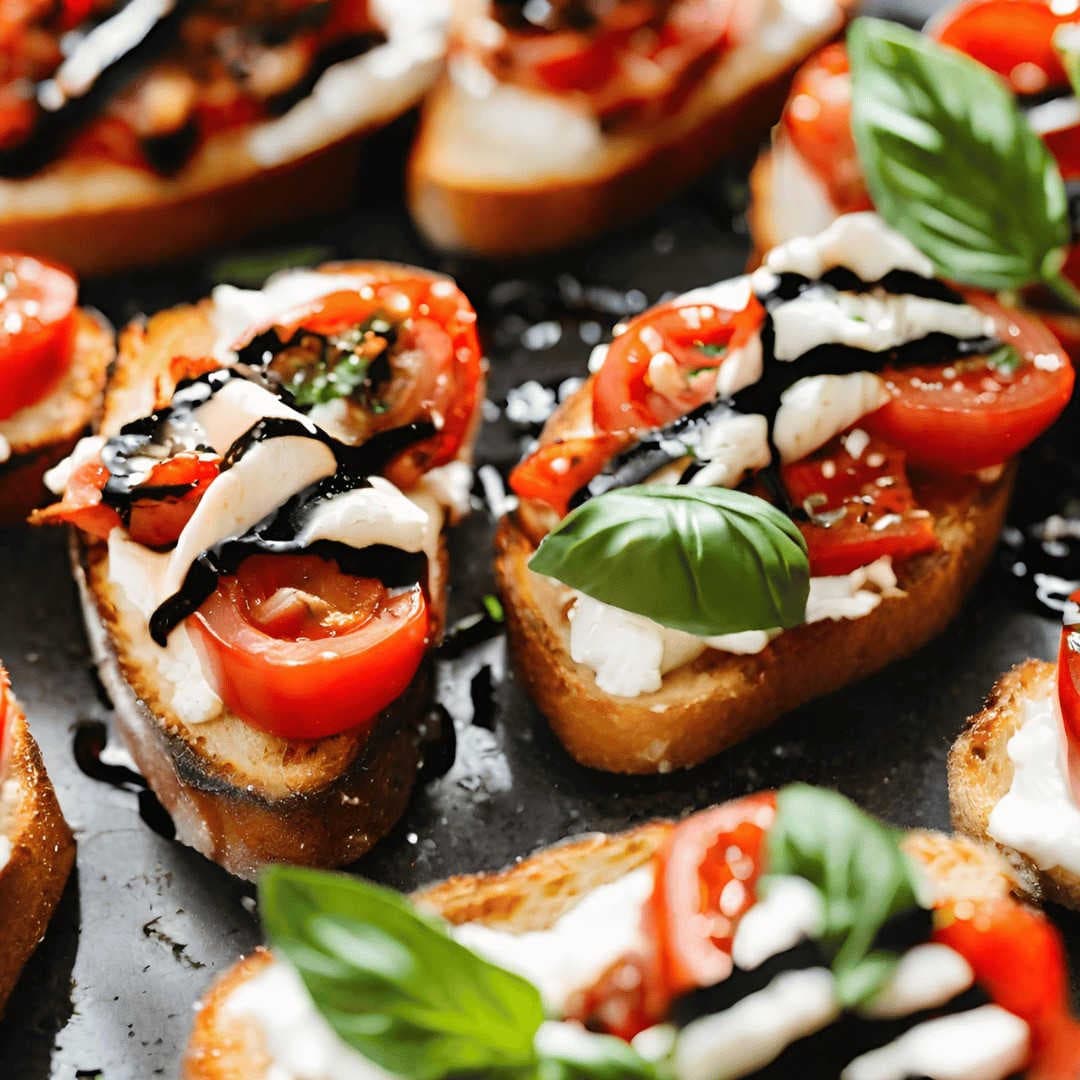 Gegrilde bruschetta met tomaat en basilicum