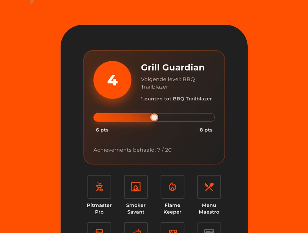 Vooruitgang en badges in de GrillHub app
